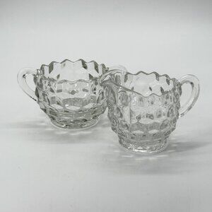 Vintage Fostoria American Pattern Glass Sugar Bowl & Creamer Set Cubed #811